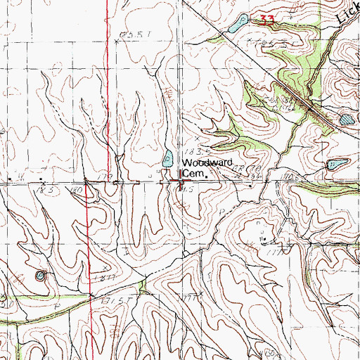 Topographic Map of Woodward Cemetery, IL