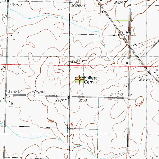 Topographic Map of Follett Cemetery, IL