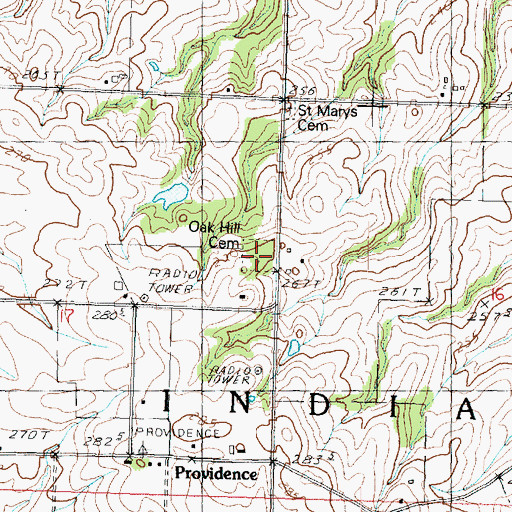 Topographic Map of Oak Hill Cemetery, IL
