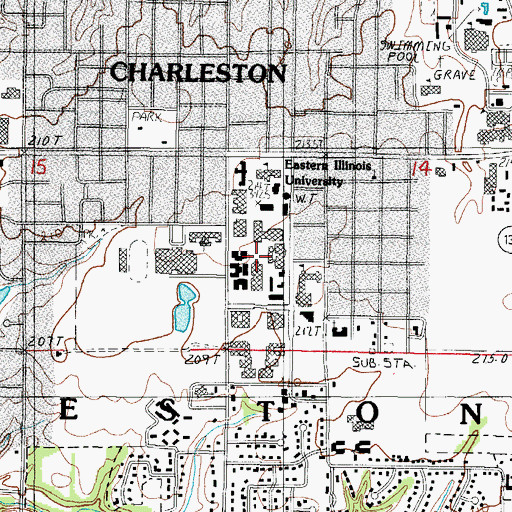 Topographic Map of Eastern Illinois University, IL