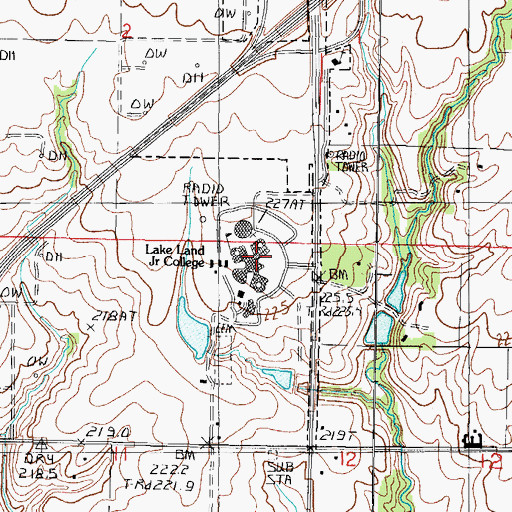 Topographic Map of Lake Land College, IL