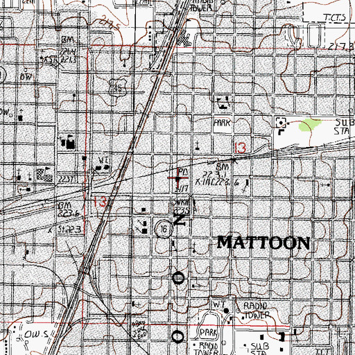 Topographic Map of Mattoon Post Office, IL