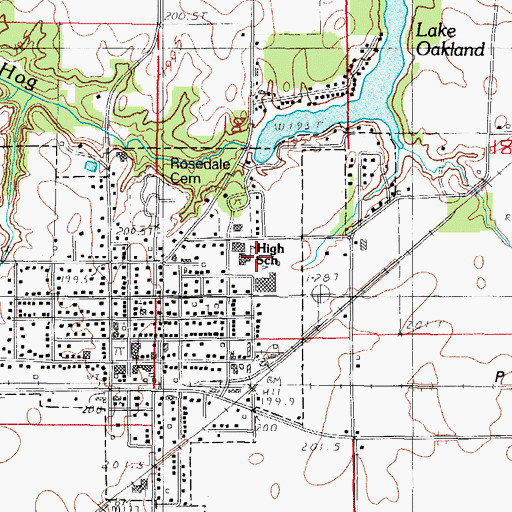 Topographic Map of Oakland High School, IL