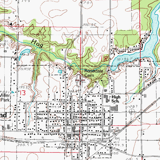 Topographic Map of Rosedale Cemetery, IL