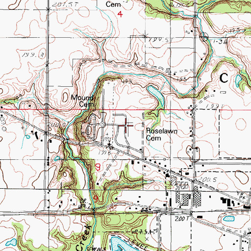 Topographic Map of Roselawn Cemetery, IL