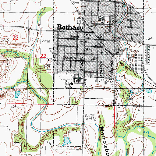 Topographic Map of Bethany High School, IL