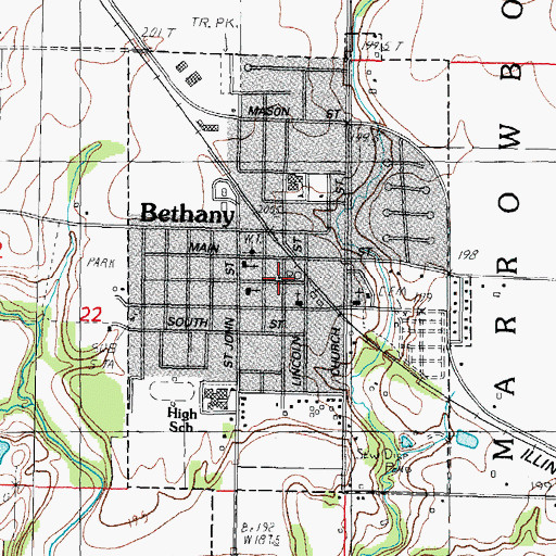 Topographic Map of Bethany Post Office, IL