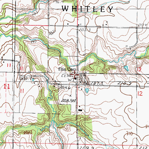 Topographic Map of Ellis Cemetery, IL