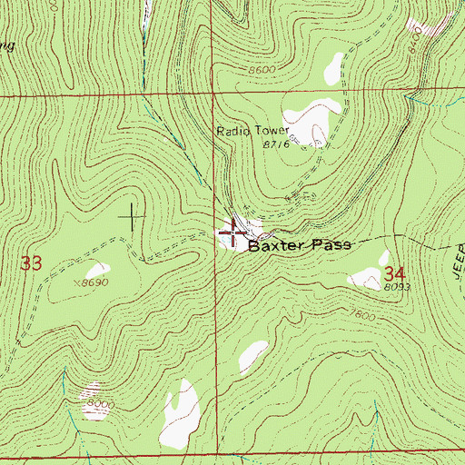 Topographic Map of Baxter Pass, CO