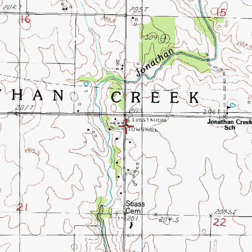 Topographic Map of Jonathan Creek Townhall, IL