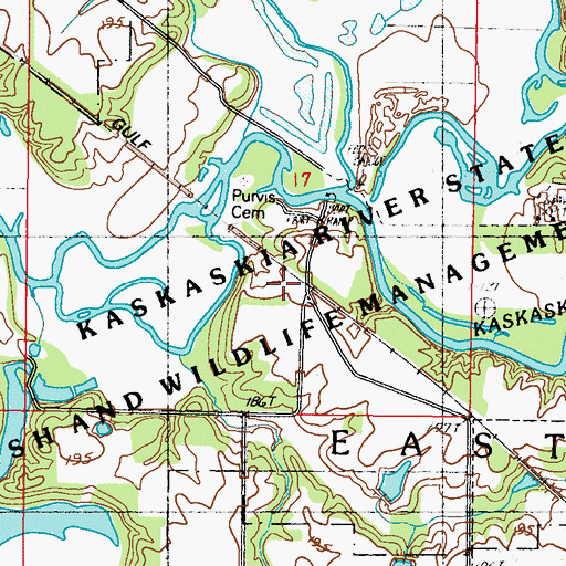 Topographic Map of Kaskaskia River State Fish and Wildlife Management Area, IL