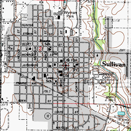 Topographic Map of Moultrie County Courthouse, IL