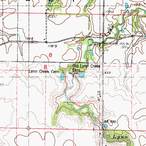 Topographic Map of Old Lynn Creek Cemetery, IL