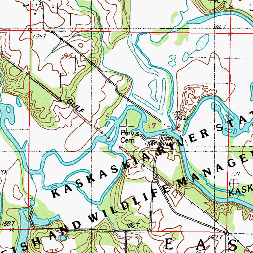 Topographic Map of Purvis Cemetery, IL