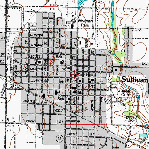 Topographic Map of Sullivan City Hall, IL