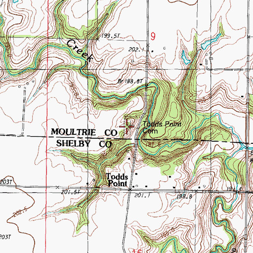 Topographic Map of Todds Point Cemetery, IL