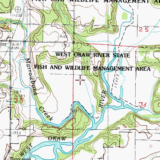 Topographic Map of West Okaw River State Fish and Wildlife Management Area, IL