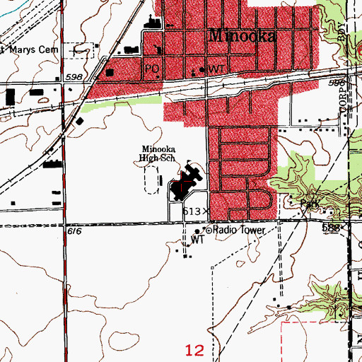 Topographic Map of Minooka Community High School, IL