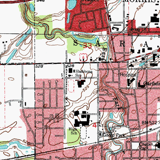 Topographic Map of Shabbona Middle School, IL