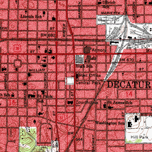 Topographic Map of Decatur Post Office, IL