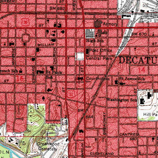 Topographic Map of Macon County Courthouse, IL
