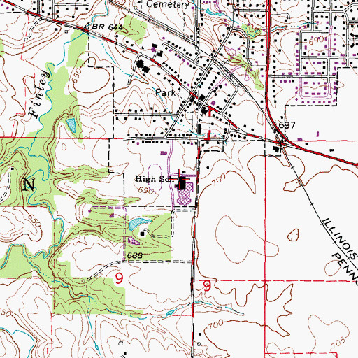 Topographic Map of Mount Zion High School, IL