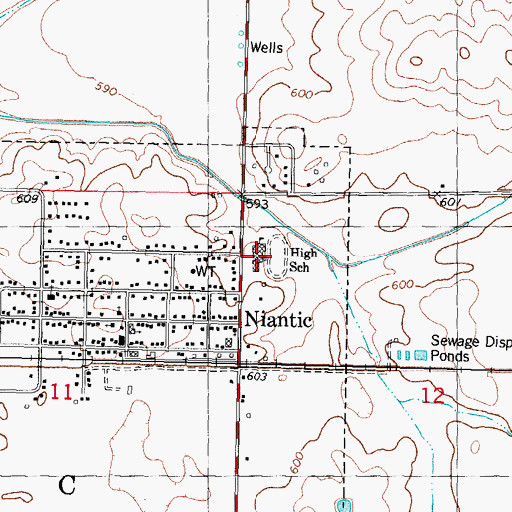 Topographic Map of Niantic-Harristown High School, IL