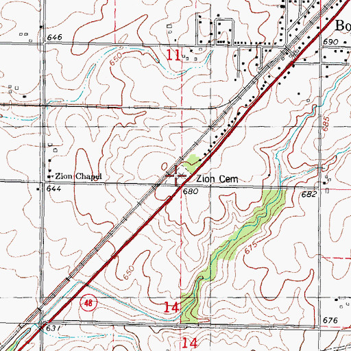Topographic Map of Zion Cemetery, IL