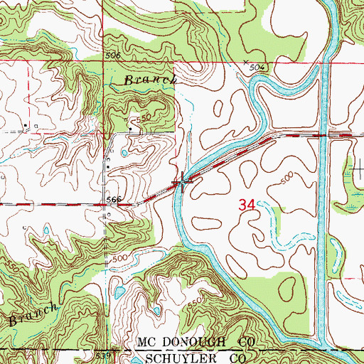 Topographic Map of Cow Ford Bridge, IL