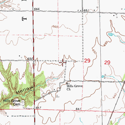 Topographic Map of Hills Grove School (historical), IL