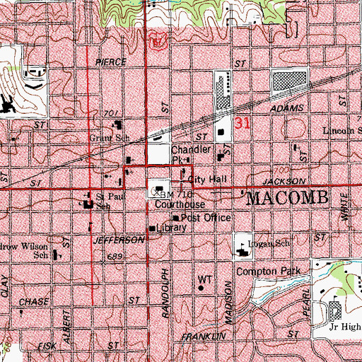 Topographic Map of Macomb City Hall, IL