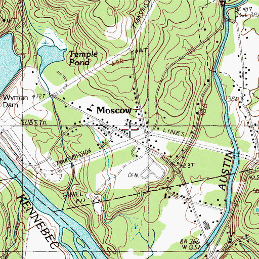 Topographic Map of Wyman Dam Post Office, ME