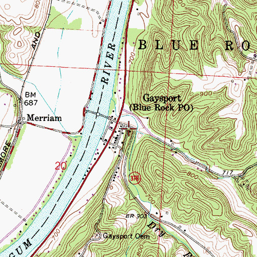 Topographic Map of Blue Rock Post Office, OH