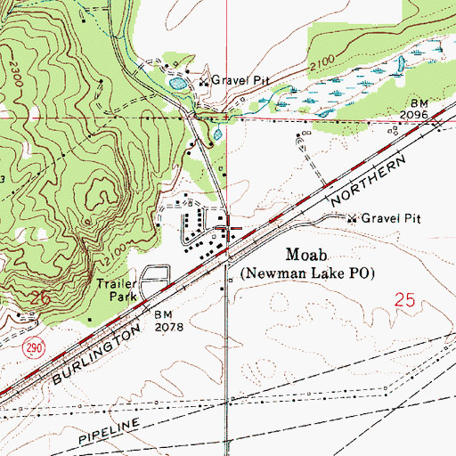 Topographic Map of Newman Lake Post Office, WA