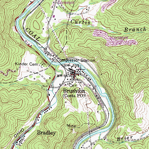 Topographic Map of Costa Post Office, WV