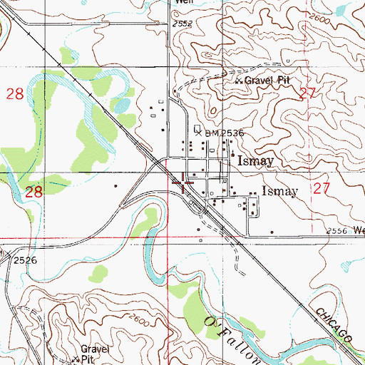 Topographic Map of Ismay Grain Company Elevator, MT