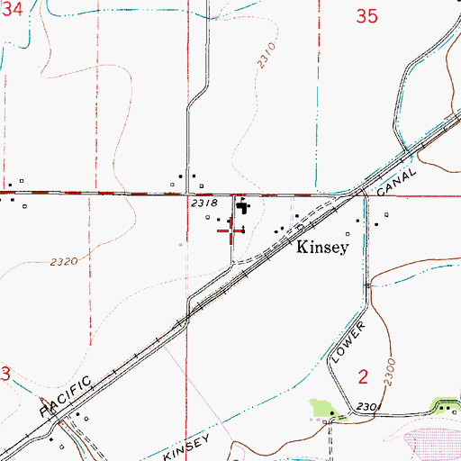 Topographic Map of Kinsey Association of Churches Protestant Community Church, MT
