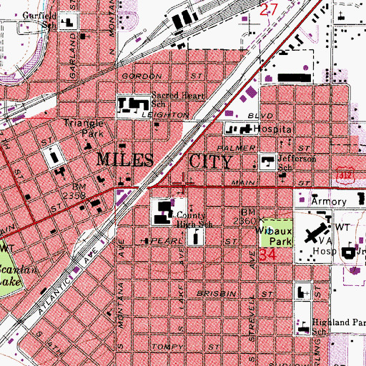 Topographic Map of Christian and Missionary Alliance of Miles City, MT
