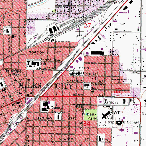 Topographic Map of Yellowstone Valley Youth Clinic, MT