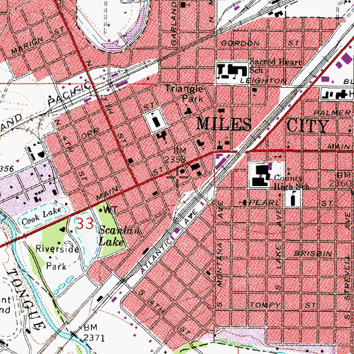 Topographic Map of Miles City Public Library, MT
