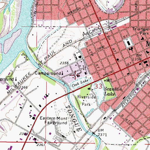 Topographic Map of Miles City KOA Campground, MT