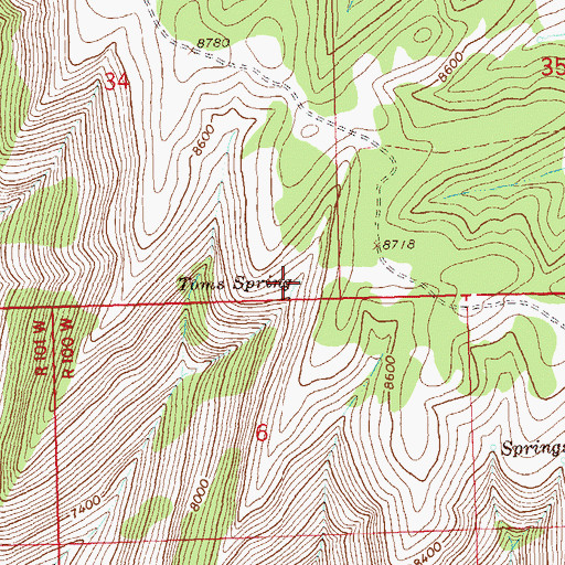 Topographic Map of Toms Spring, CO