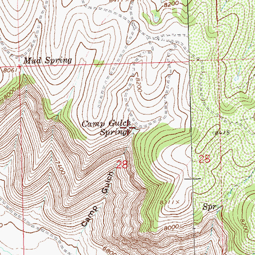 Topographic Map of Camp Gulch Spring, CO