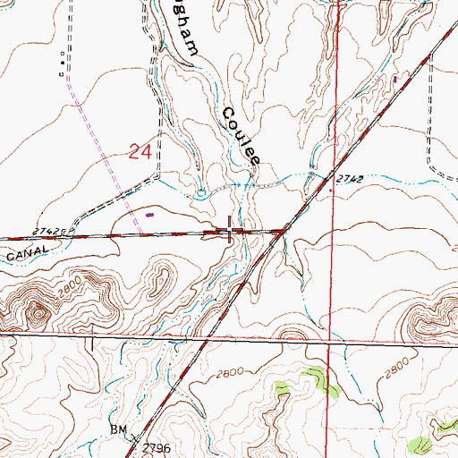 Topographic Map of Buckingham Coulee Bridge, MT