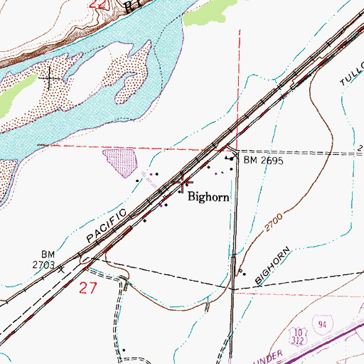 Topographic Map of Bighorn Post Office, MT