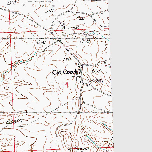 Topographic Map of Cat Creek Post Office (historical), MT