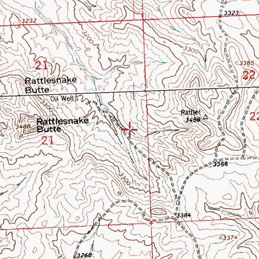 Topographic Map of Rattlesnake Butte Oil Field, MT