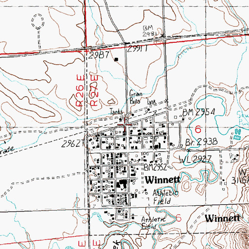 Topographic Map of Winnett (historical), MT
