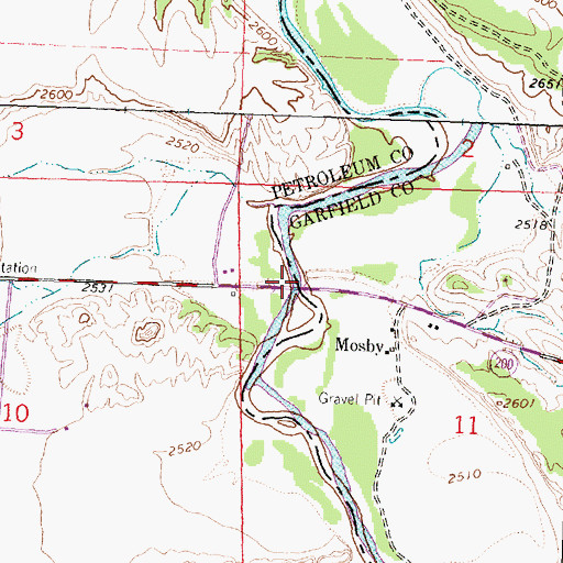 Topographic Map of Mosby Bridge, MT