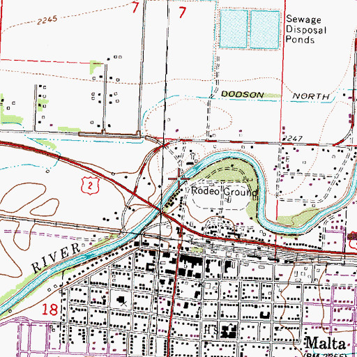 Topographic Map of Milk River Bridge, MT